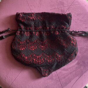 Heavy Red Couture Noir Drawstring Bag, Red with Black Lace, Gothic